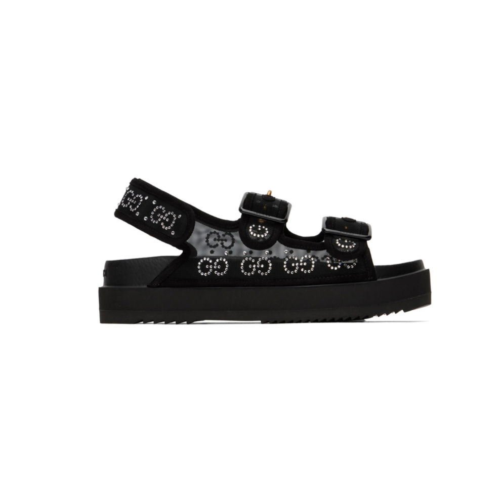 GUCCI Black Crystal GG Sandals