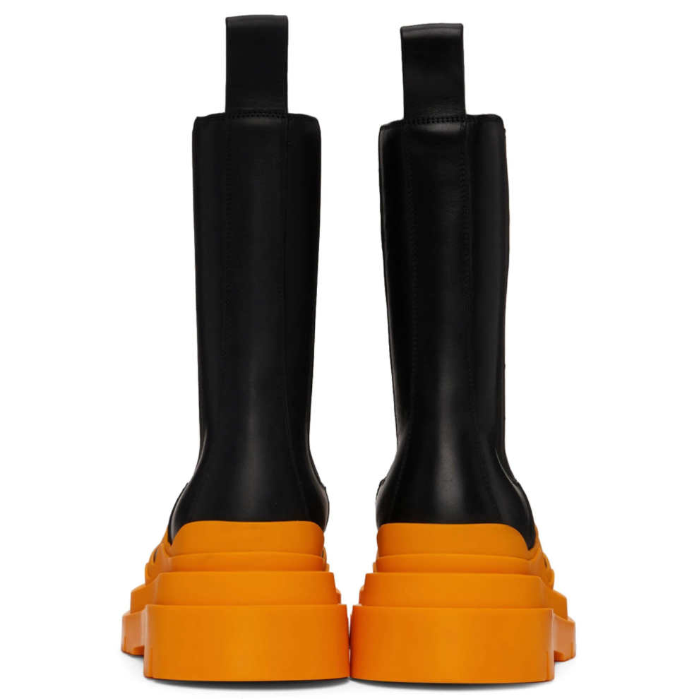 BOTTEGA VENETA Black & Orange Tire Chelsea Boots