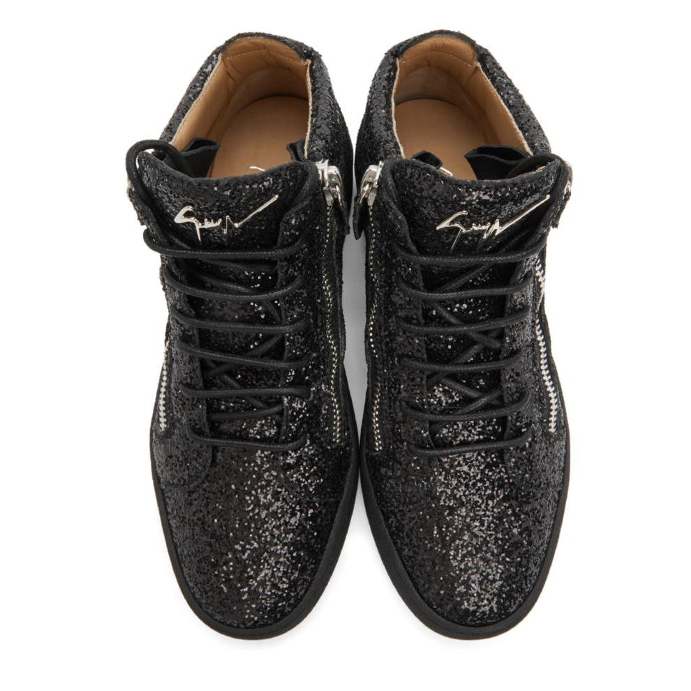 GIUSEPPE ZANOTTI Black Glitter Kriss High-Top Sneakers