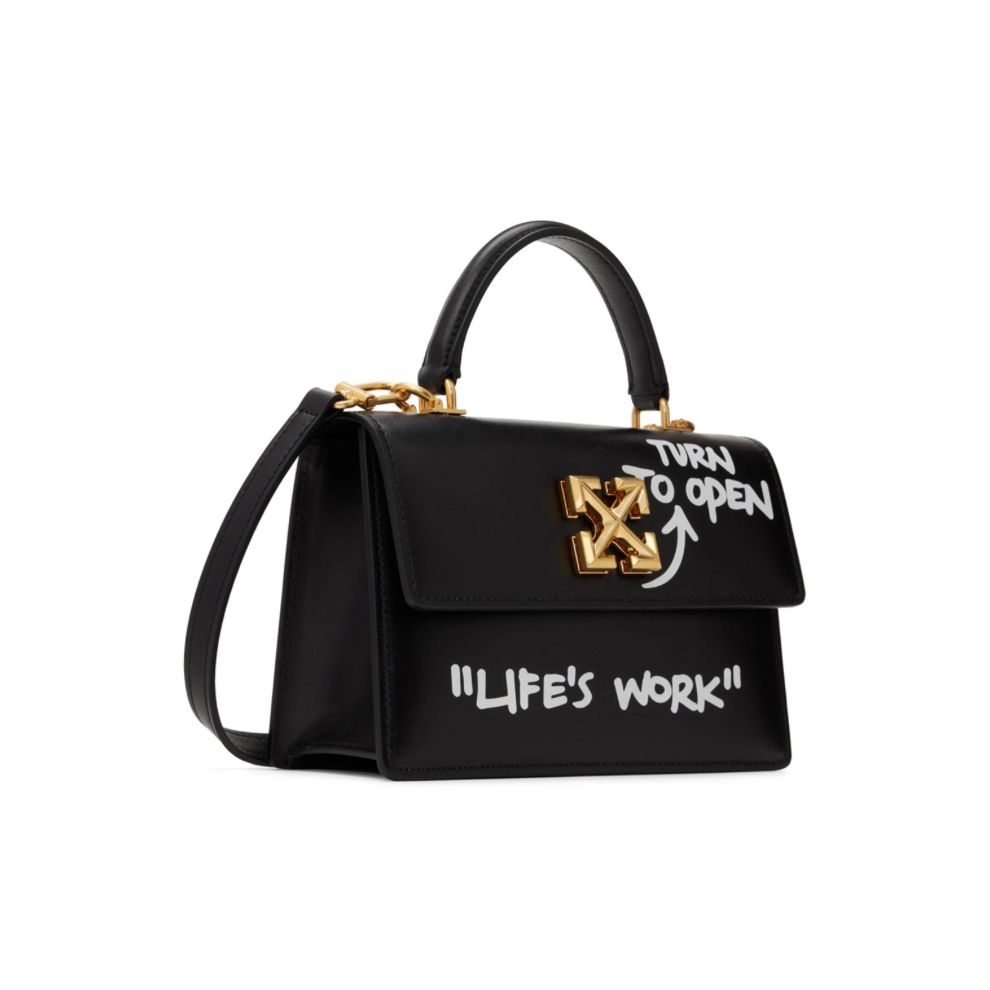 OFF-WHITE Black Jitney 1.4 Quote Top Handle Bag