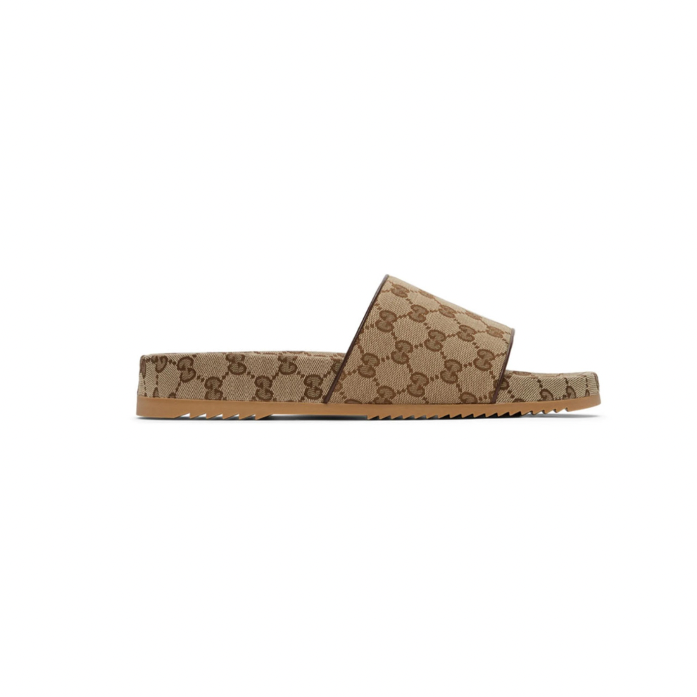GUCCI Beige Canvas GG Slide Sandals