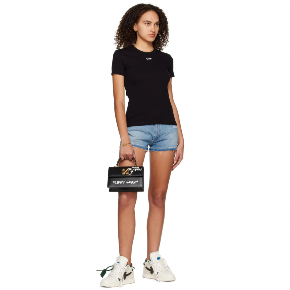OFF-WHITE Black Jitney 1.4 Quote Top Handle Bag