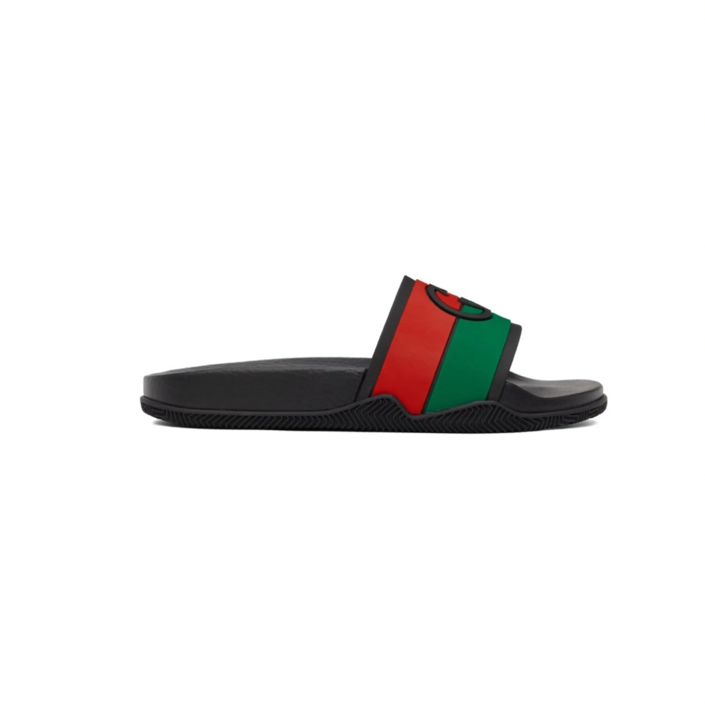 GUCCI Black Interlocking G Slip-On Sandals