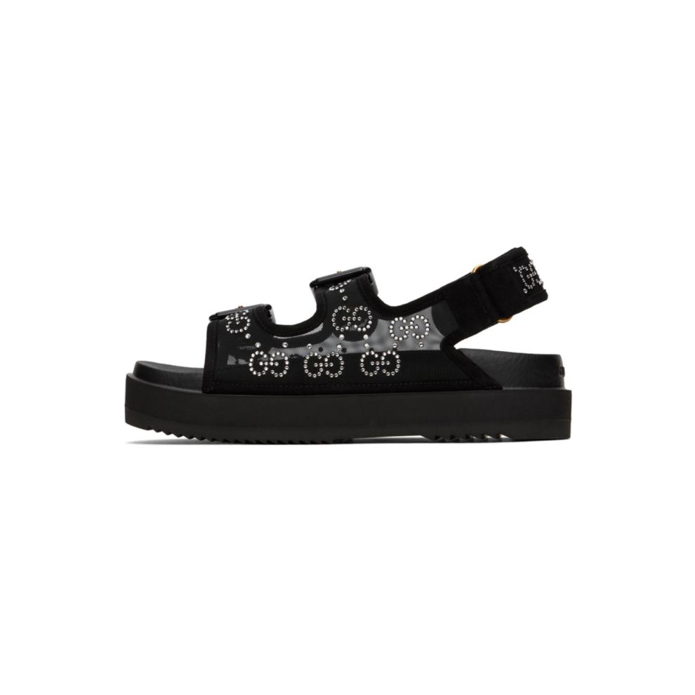 GUCCI Black Crystal GG Sandals