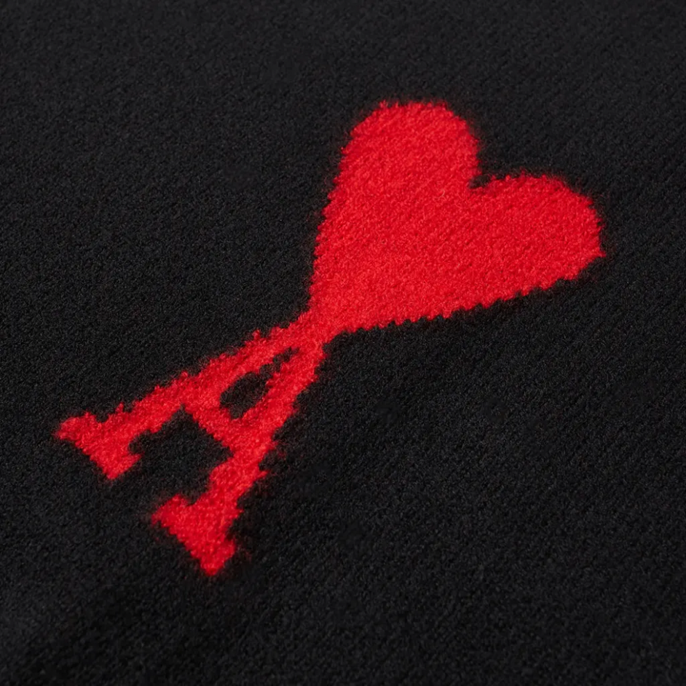AMI LARGE A HEART CREW KNIT BLACK & RED