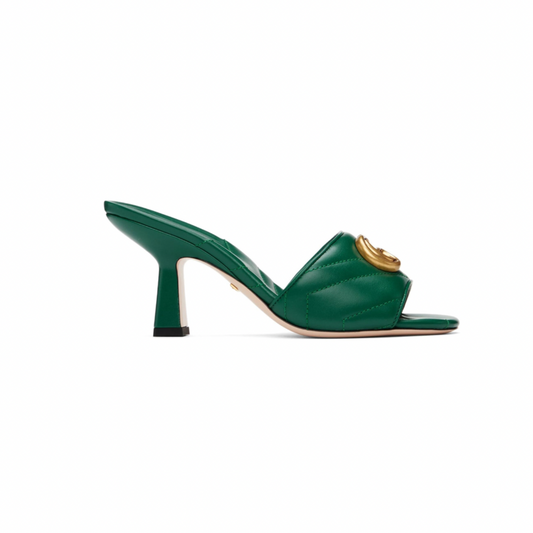 GUCCI Green Matelassé Double G Sandals