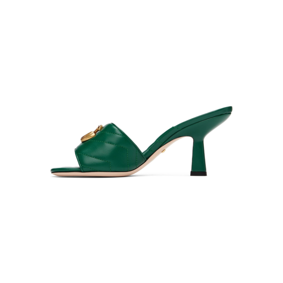 GUCCI Green Matelassé Double G Sandals